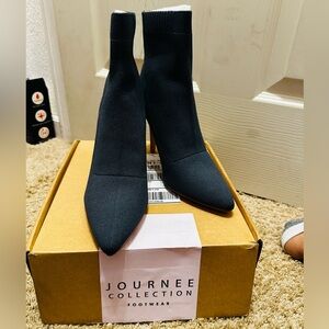 Journee Collection Black Heeled Boots with Sock-Like Fit